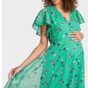 L EUC The Nines by Hatch Maternity Green Floral Maxi Dress